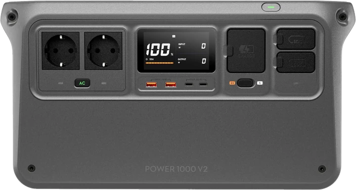 Station d’énergie DJI Power 1000 V2 vue de face, prises et écran