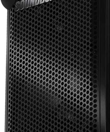 Soundboks Rider, détail de la grille et du logo